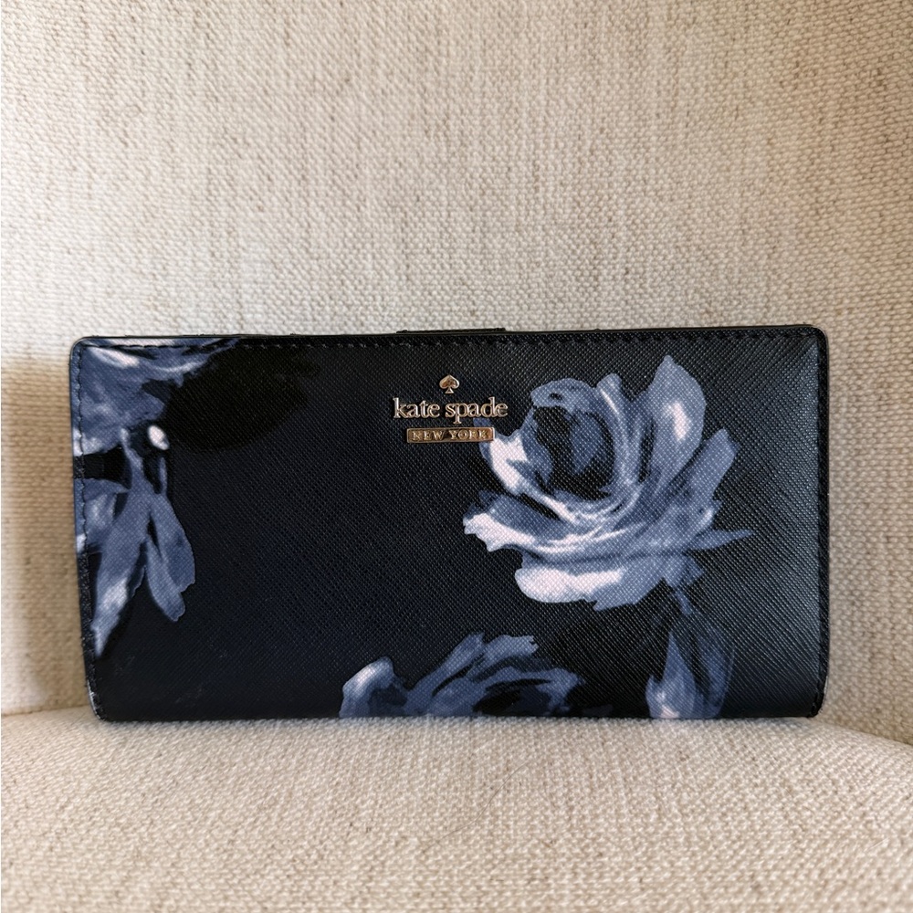 Kate Spade Black and Blue Rose Wallet